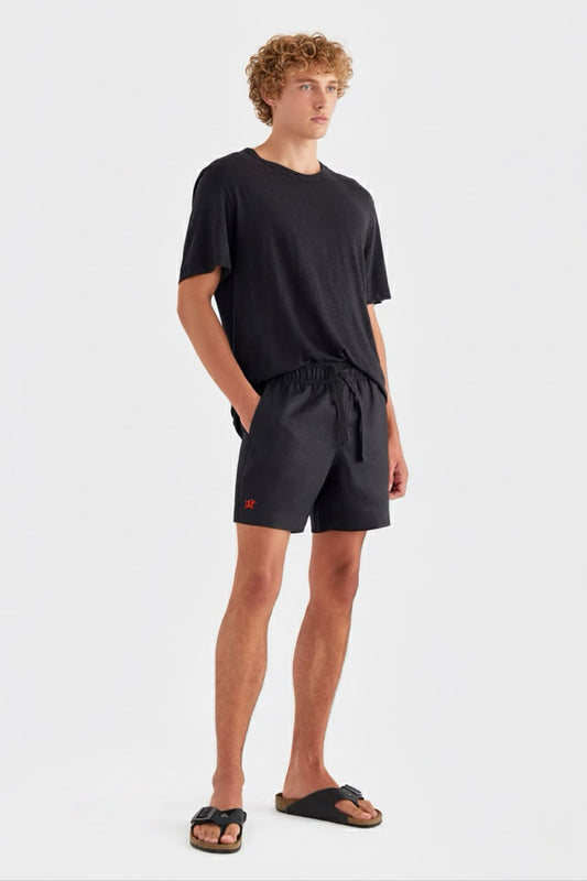 NERIA 100% LINEN T-SHIRT BLACK