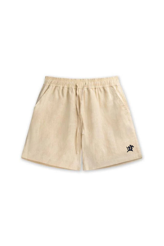 NERIA 100% LINEN SHORT BEIGE WITH NAVY CRUCIBLE