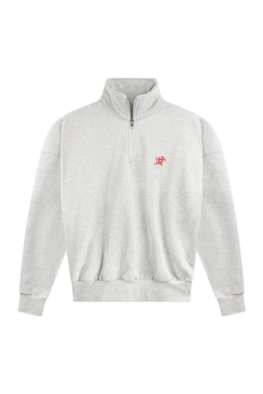 THE CRUCIBLE 420 GSM 100% BRUSHED COTTON MARL GREY QUARTER ZIP