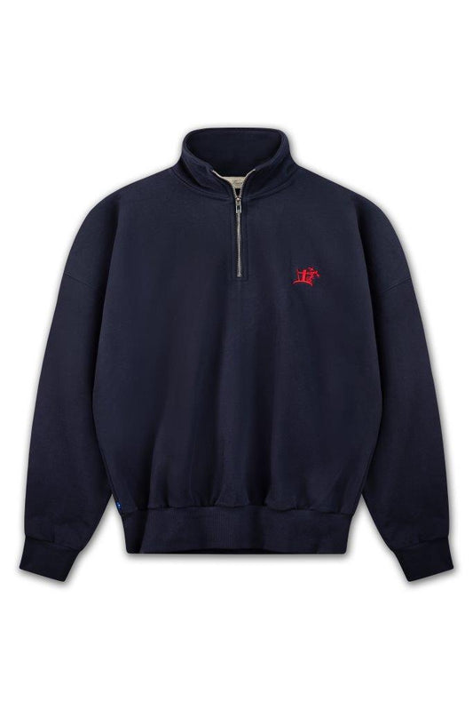 THE CRUCIBLE 420 GSM 100% BRUSHED COTTON ROYAL NAVY BLUE QUARTER ZIP