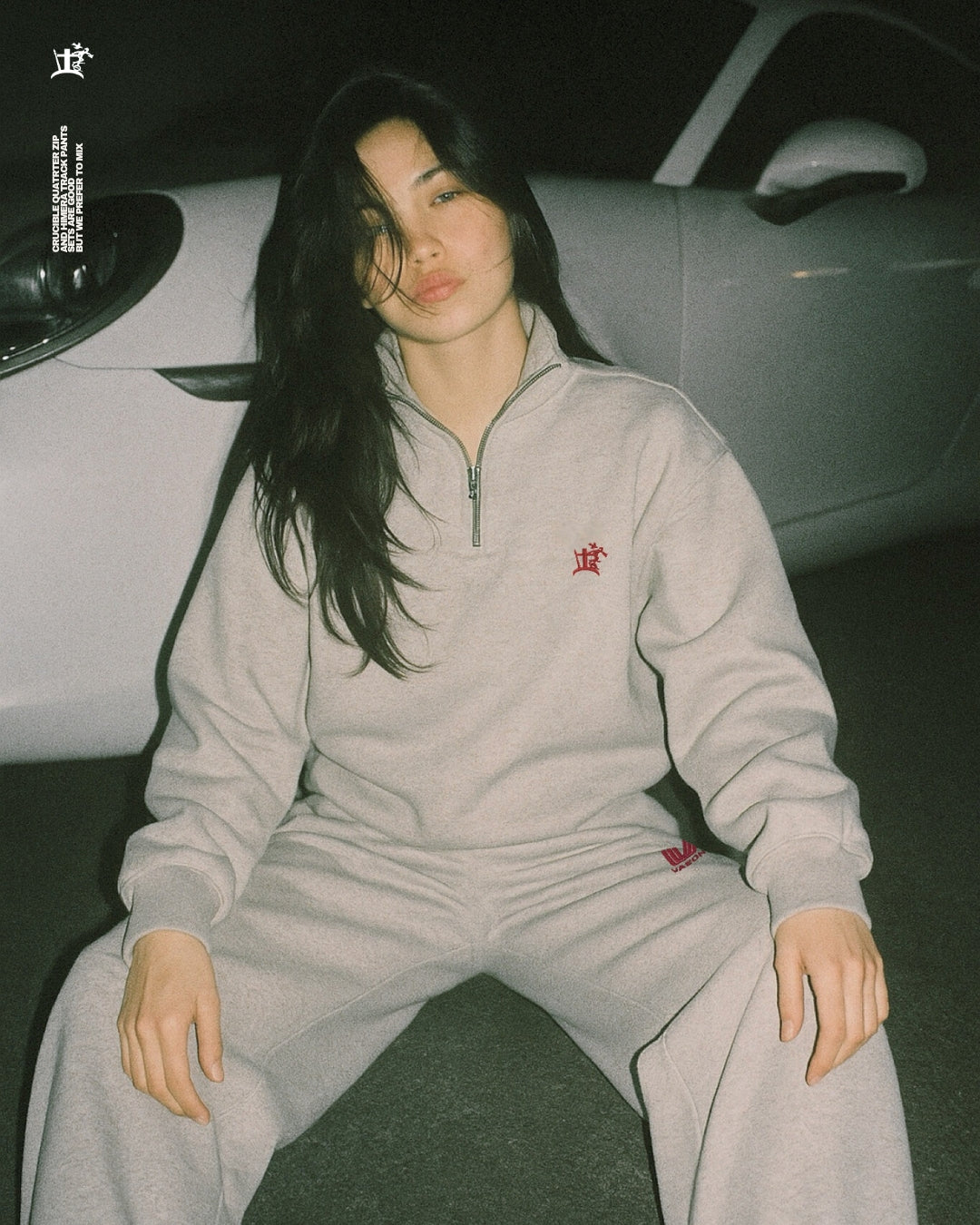 THE CRUCIBLE 420 GSM 100% BRUSHED COTTON MARL GREY QUARTER ZIP