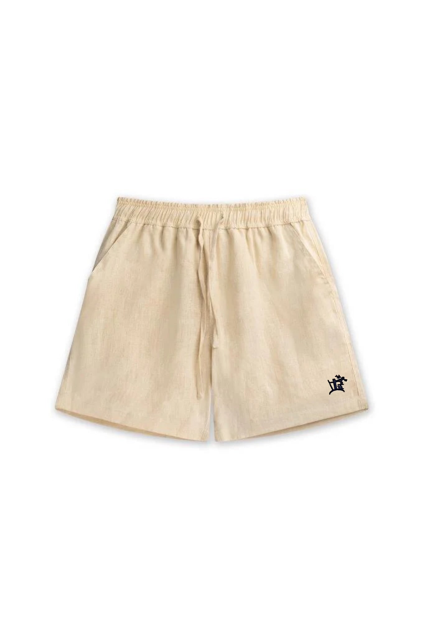 NERIA 100% LINEN SHORT BEIGE WITH NAVY CRUCIBLE