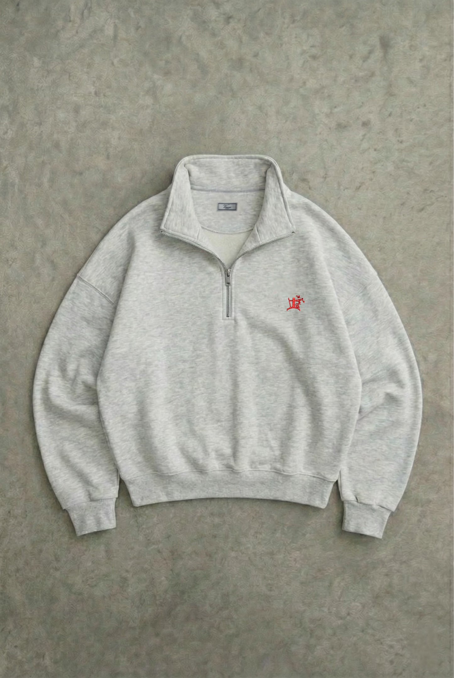 THE CRUCIBLE 420 GSM 100% BRUSHED COTTON MARL GREY QUARTER ZIP