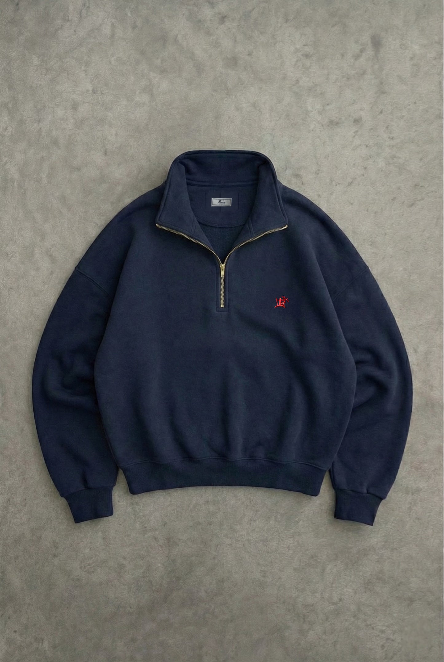 THE CRUCIBLE 420 GSM 100% BRUSHED COTTON ROYAL NAVY BLUE QUARTER ZIP