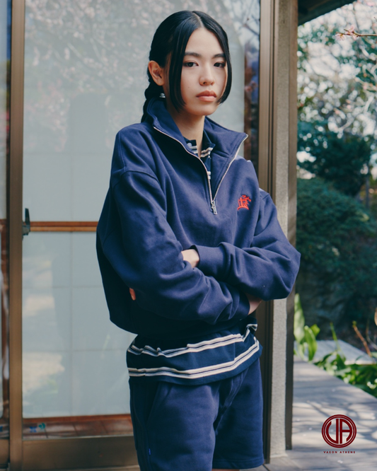 THE CRUCIBLE 420 GSM 100% BRUSHED COTTON ROYAL NAVY BLUE QUARTER ZIP