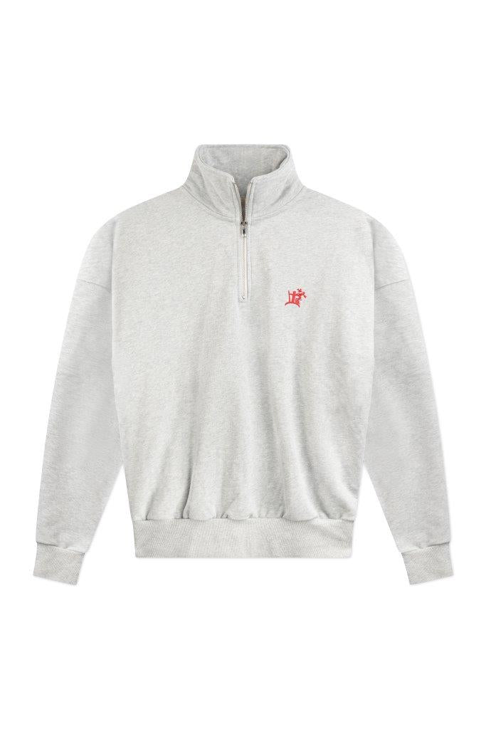 THE CRUCIBLE 420 GSM 100% BRUSHED COTTON MARL GREY QUARTER ZIP