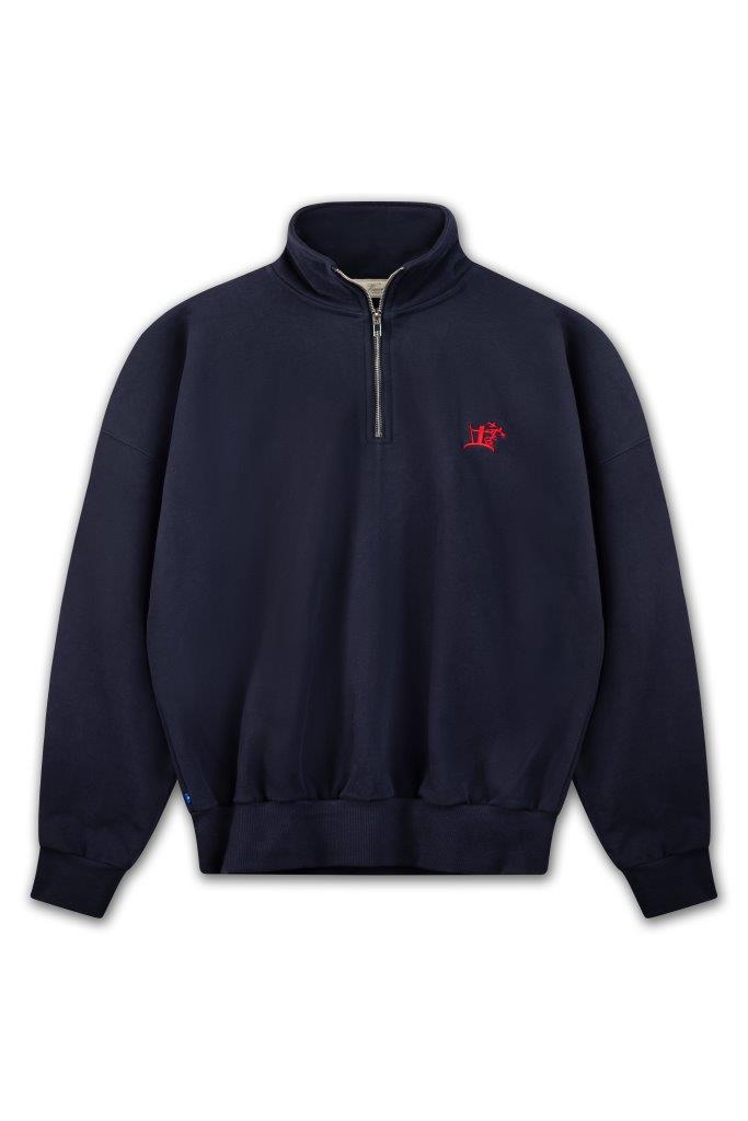 THE CRUCIBLE 420 GSM 100% BRUSHED COTTON ROYAL NAVY BLUE QUARTER ZIP